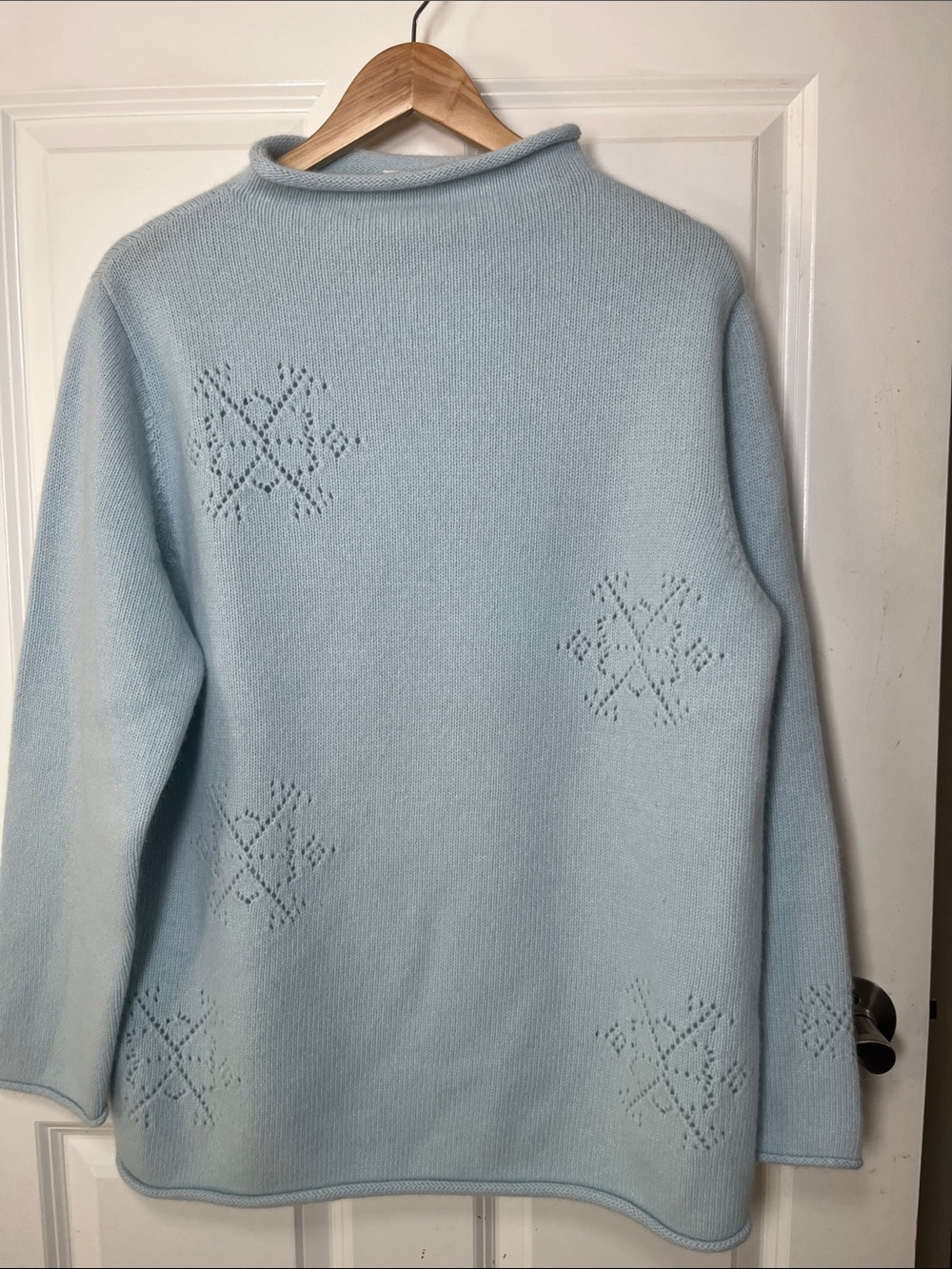 Lambswool Angora, rollneck baby blue knit long Sweater Sz large by Jillian Jones